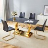 FURNIinspire Dining Sets Table And Chair Set, 63"*31.5" Black Texture Dining Table And 4 Black Dining Chairs With Golden Metal Legs - 4 of 4