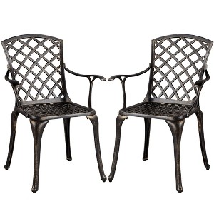 Yaheetech  Set of 2 Outdoor Patio Bistro Chairs Metal Chairs with Armrests Bronze - 1 of 4