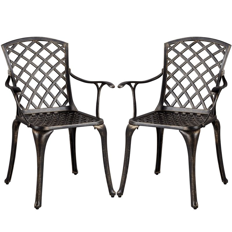 Yaheetech  Set of 2 Outdoor Patio Bistro Chairs Metal Chairs with Armrests Bronze, 1 of 9