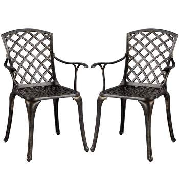 Yaheetech  Set of 2 Outdoor Patio Bistro Chairs Metal Chairs with Armrests Bronze