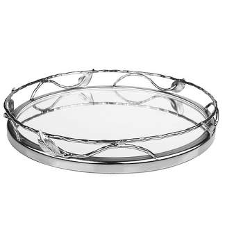 Classic Touch Round Mirror Tray With Leaf Design