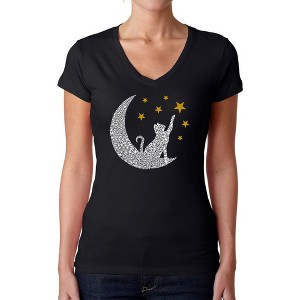 LA Pop Art Cat Moon - Women's Word Art V-Neck T-Shirt - 1 of 4