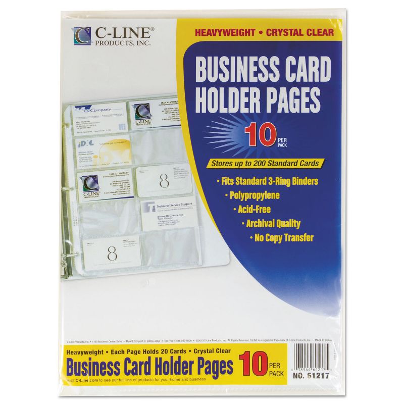 C-Line Business Card Binder Pages Holds 20 Cards 8 1/8 x 11 1/4 Clear 10/Pack 61217, 3 of 5