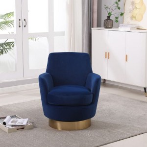 CAVINAS Swivel Chair, Swivel Accent Chair, Round Barrel Chairs with Gold Stainless Steel Base, Armchair for Living Room, Reading Chairs for Bedroom - 1 of 4