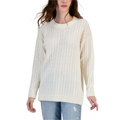 Hippie Rose Womens Cable Knit Crewneck Tunic Pullover Sweater, Yellow, X-Small