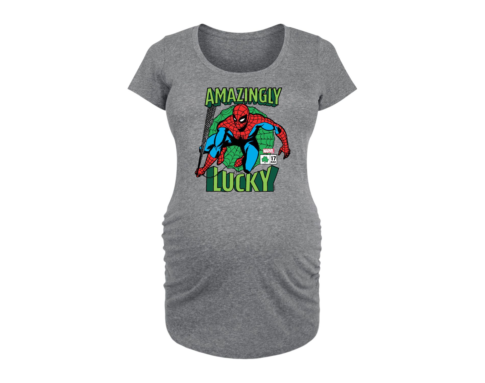 Women's Marvel Spider-man St. Patrick's Day Amazingly Lucky  - Heather Grey - 2 X-Large