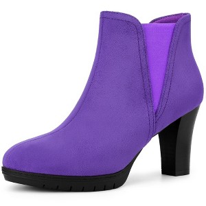 BLISSFUL STEP Round Toe Block Heels Chelsea Ankle Boots for Women - 1 of 3
