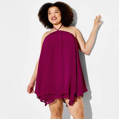 wild fable purple dress Women's Flowy Trapeze Mini Shift Dress