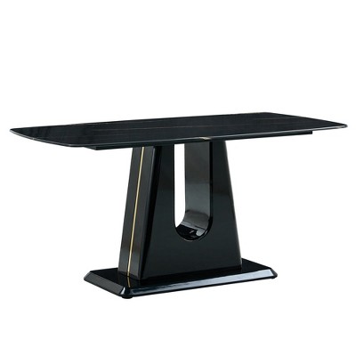 FURNIinspire Dining Tables Modern Rectangular Marble Look Table with MDF U Shaped Legs for Dining Room and Living Room, Black, 63"*35.4"*30"