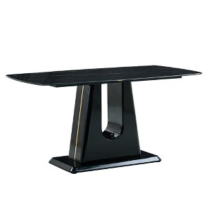 FURNIinspire Dining Tables Modern Rectangular Marble Look Table with MDF U Shaped Legs for Dining Room and Living Room, Black, 63"*35.4"*30" - 1 of 4