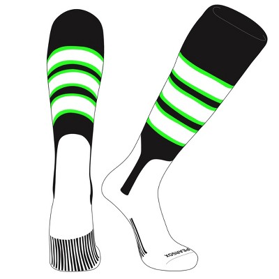 PEAR SOX OTC Baseball Softball Stirrup Socks (C, 7in) Black, NEON Green, White (L)