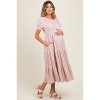 PinkBlush Mauve/Beige Striped Short Sleeve Tiered Maternity Maxi Dress - 3 of 4