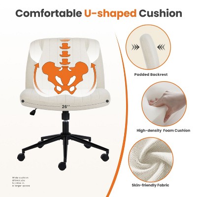 Beige Fabric Armless Swivel Task Chair with Wheels