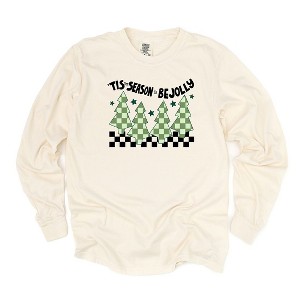 Simply Sage Market Women's Be Jolly Checkered Tree Long Sleeve Garment Dyed Tee - 1 of 2