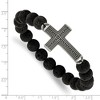 Chisel Stainless Steel Antiqued Gun Metal IP-plated Cross 10.5mm Lava Stone Beaded Stretch Bracelet - 3 of 3