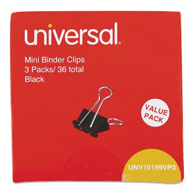 UNIVERSAL Mini Binder Clips 1/4" Capacity 5/8" Wide Black 36/Box 10199VP3