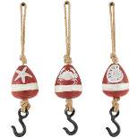 Set of 3 Wood Buoy Wall Decors with Jute Rope and Metal Hook Red - Olivia & May