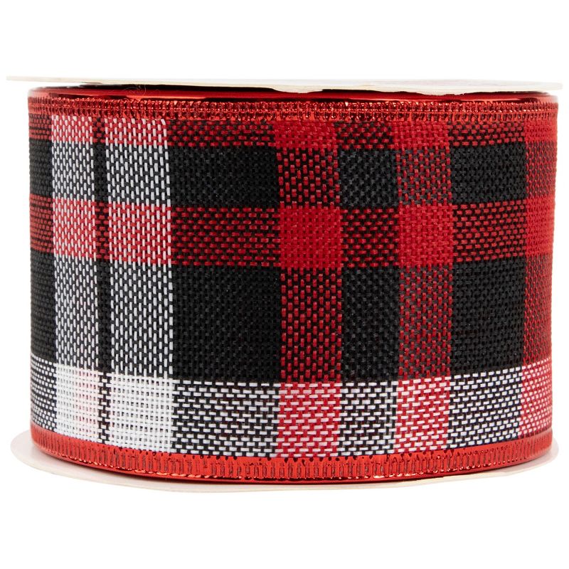 Northlight Red and Black Plaid Wired Craft Christmas Ribbon 2.5" x 10 Yards, 4 of 6