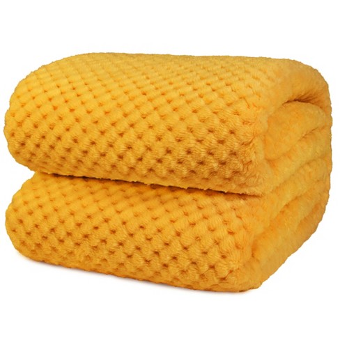 PAVILIA Soft Waffle Blanket Throw for Sofa Bed Lightweight Plush Warm Blanket for Couch Mustard Yellow Twin 60x80