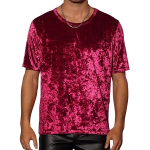 Lars Amadeus Men's Short Sleeve Crew Neck Party Velvet Tee Tops Shirts - 1 of 4