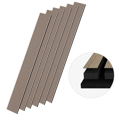 SMARTSTANDARD 94.09 in. x 7.87 in. x 0.9 in. Slat Wood Acoustic Sound Absorbing 3D Decorative Wall Paneling, 6-Pack