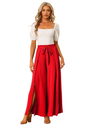INSPIRE CHIC Women's High Slit Hem High Waist Casual Wide Leg Long Palazzo Pants