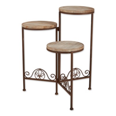 15" Indoor/Outdoor Iron Rustic Triple Planter Stand Brown - Zings & Thingz