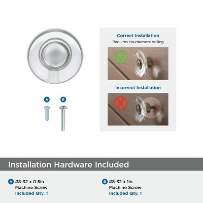 Clear and Brushed Nickel Round Cabinet Knob with Mounting Hardware