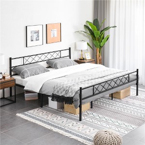 Yaheetech Simple Metal Bed Frame with Headboard&Footboard Slatted Bed Base - 1 of 4
