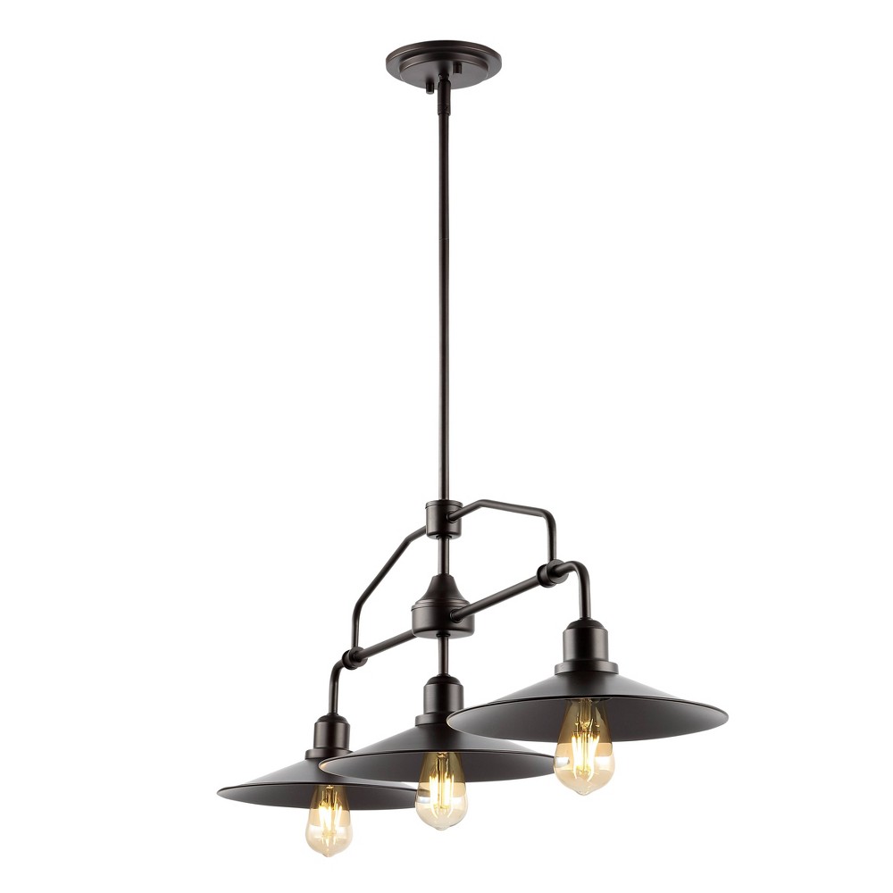 38.5"" 3-Light Nathan Farmhouse Iron Linear LED Pendant Oil Rubbed Bronze/Clear - JONATHAN Y: Indoor Ceiling Fixture, Adjustable Height -  88380377