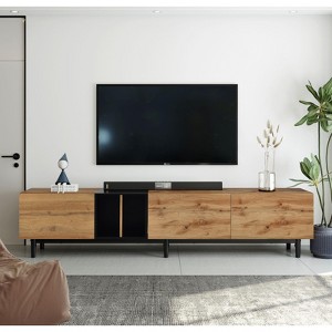 TiramisuBest Vintage Bevel TV Stand with Drawers Solid Wood Legs Entertainment Center Media Console for Living Room Bedroom - 1 of 4