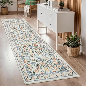homfan Washable Runner Rug for Hallway Floral Print Kitchen Runner with Non-Slip Backing, Non-Shedding Low Pile Accent Rug - 1 of 4