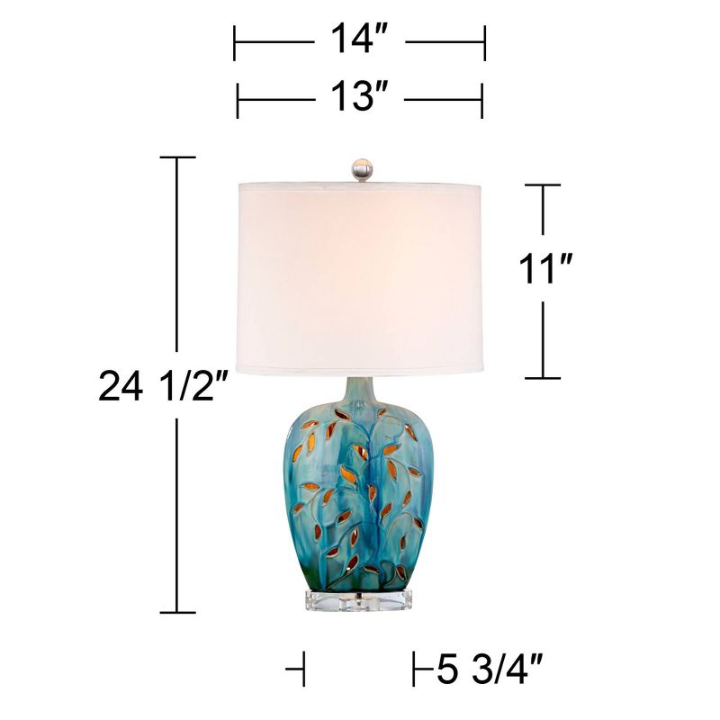 360 Lighting Devan Modern Table Lamps 24 1/2" High Set of 2 Blue Ceramic with LED Nightlight White Oval Shade for Bedroom Living Room Bedside House, 4 of 10