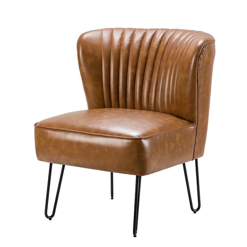 Eustacio Comtemperary Tufted  back Vegan Leather Accent Side Chair with metal legs  | Karat Home, 1 of 12