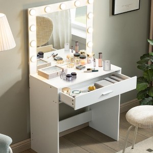 Vanity Desk with Mirror and Lights, Dressing Table with Large Drawer, 3 Adjustable Lighting Modes LED Mirror, Vanity Table - 1 of 4