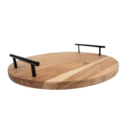 Round Natural Wood & Metal Serving Tray - Foreside Home & Garden