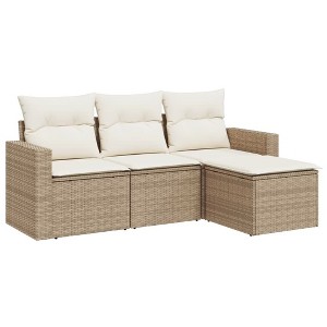 vidaXL 4 Piece Patio Sofa Set with Cushions Poly Rattan - Beige and Cream Without Table - 1 of 4