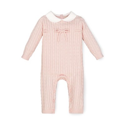 Hope & Henry Baby Cable Romper with Peter Pan Collar