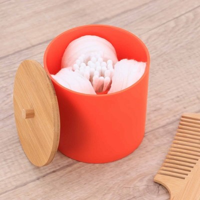 Evideco French Home Goods Cotton Pad & Q-Tip Holder with Bamboo Lid