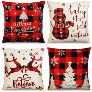 Farmhouse Christmas Pillow Covers - 18x18 Inch Set of 4, Sofa Couch Decorations - 1 of 4
