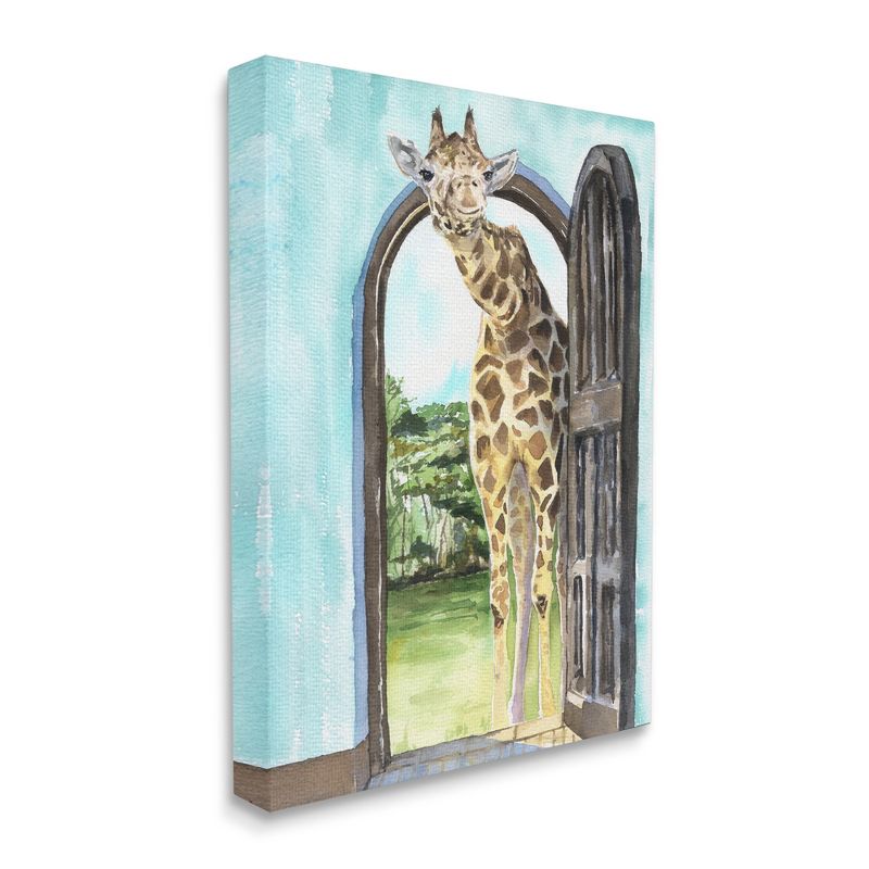Stupell Industries Giraffe Through Doorway Safari Animal Portrait Gallery Wrapped Canvas Wall Art, 24 x 30, 1 of 5