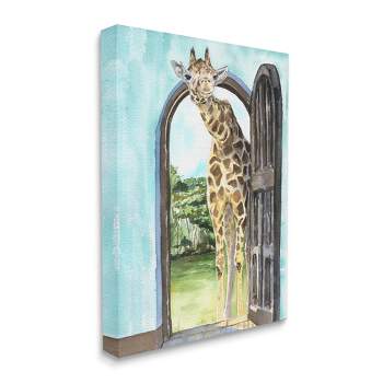 Stupell Industries Giraffe Through Doorway Safari Animal Portrait Gallery Wrapped Canvas Wall Art, 24 x 30