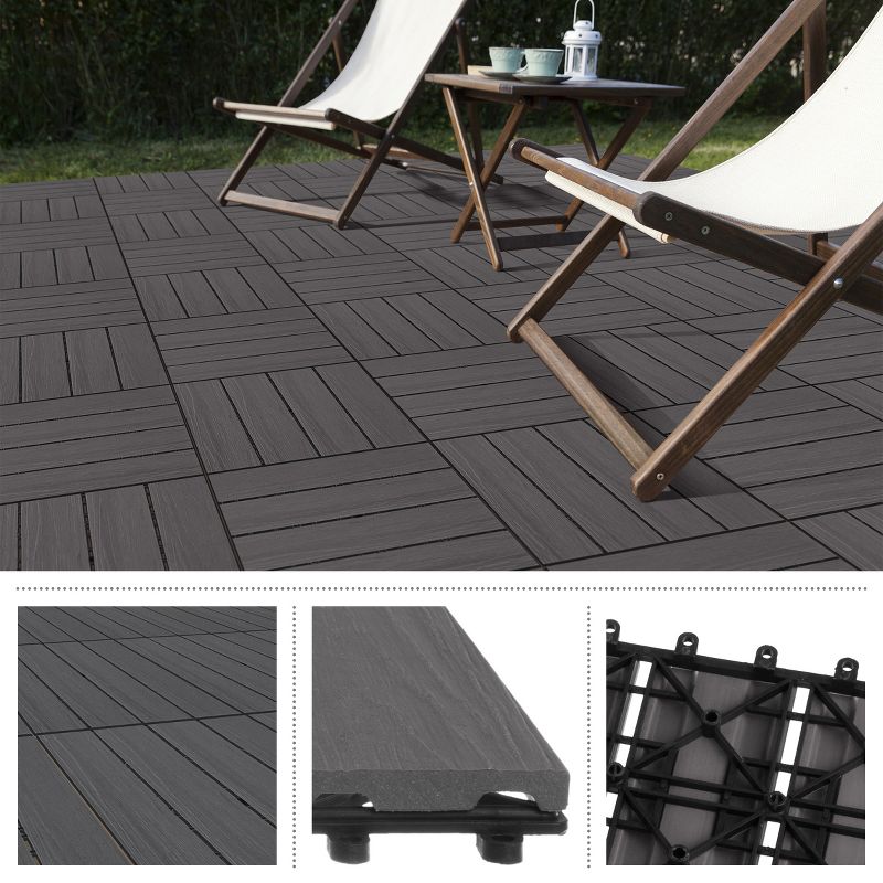 Pure Garden Patio Floor Tiles - Set of 6 Wood/Plastic Composite Interlocking Deck Tiles for Outdoor Flooring – Covers 5.8-Square-Feet, 4 of 9