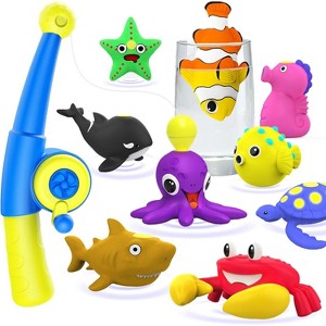 Color-Changing Magnetic Fishing Bath Toys, 10-Piece Sea Creature Set with Fishing Rod - 1 of 4