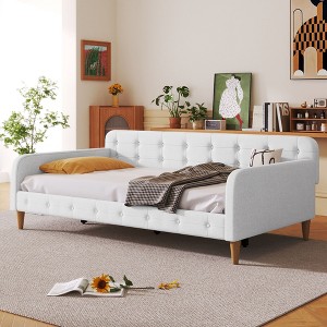 Sapphtopaz Daybed with 4 Support Legs Velvet Fabric Upholstered Bed Frame with Button Tufted and Slats Support for Apartment, Bedroom - 1 of 4