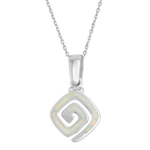 Opalata Sterling Silver Small White Inlay Opal Square Swirl 18" Pendant Necklace - White - 1 of 2