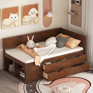 NicBex Twin Size Daybed with Storage Wooden Day Bed Frame Twin with 4 Drawers and 3 Shelves for Bedrooms - 1 of 4