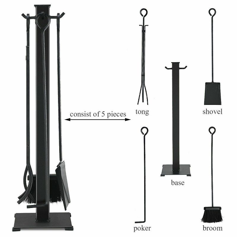 Tangkula 5pc Iron Fire Place Tool set Fireplace Tools Set Stand Hearth Accessories, 2 of 4