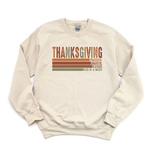 Simply Sage Market Women's Graphic Sweatshirt Thanksgiving Stripe Distressed - 1 of 2