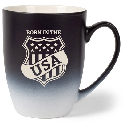 100 North United States of America 10 Ounce Black and White Two Toned Ombre, Comfortably Fits Your Hands, Ceramic Tea Coffee Cup Mug, Born In The USA